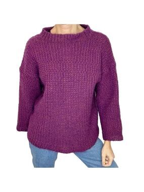 Handmade purple magenta mock neck boxy knit sweater